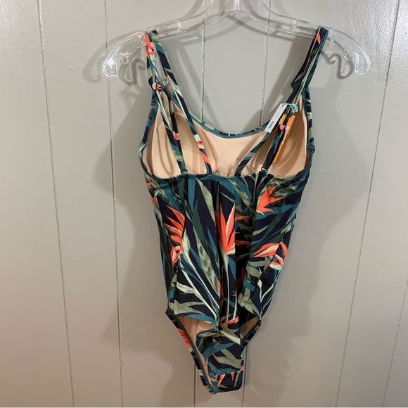 Kona Sol Medium Coverage Green Multi Tropical One Piece Swimsuit S 4 6 NEW - Picture 10 of 11
